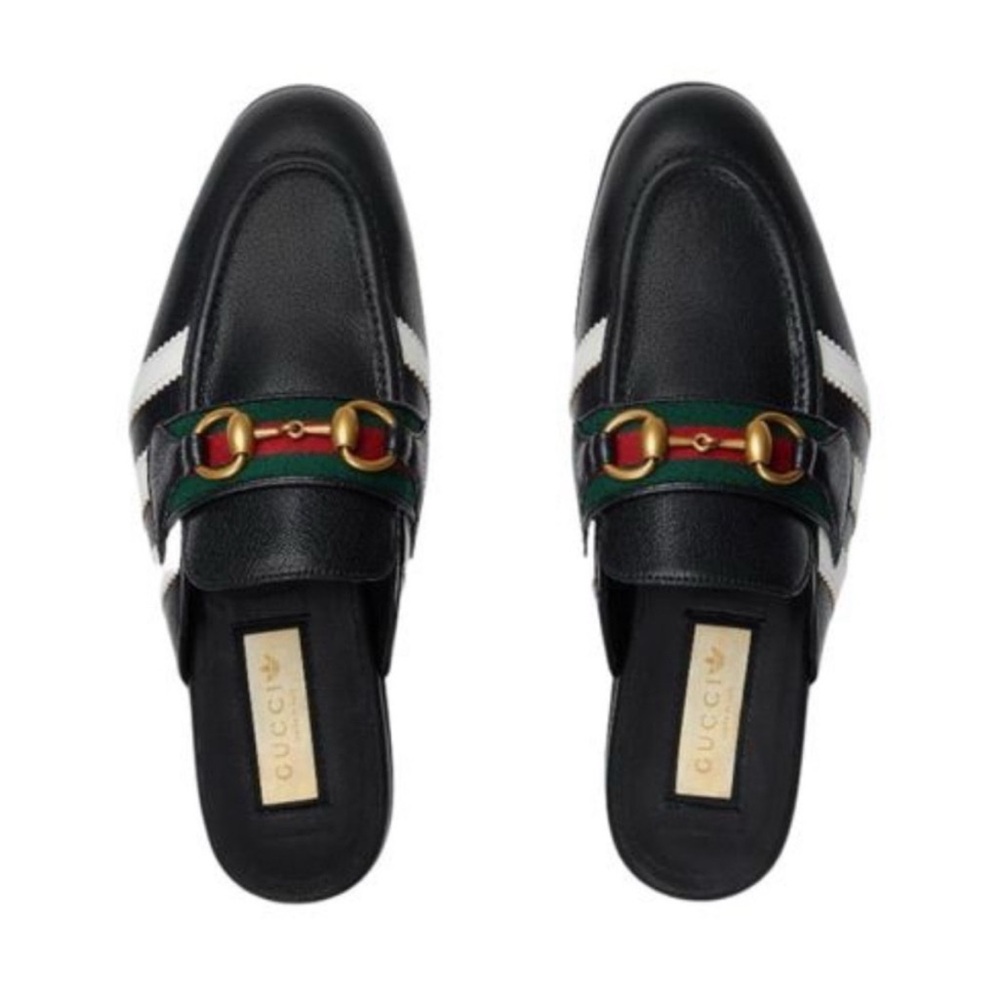 Brand New Adidas x Gucci Black Mules with Gold Accent